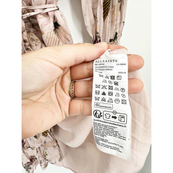 All Saints Ari Peggy Floral Print Blush Long Sleeve Wrap Dress Size 4 NWT - Picture 4 of 6